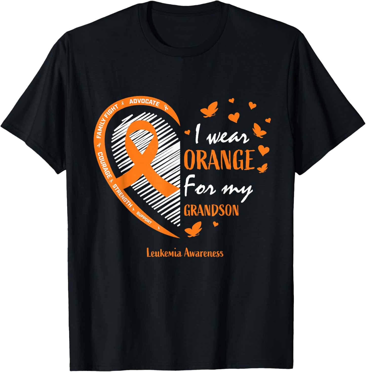 Men Women I Wear Orange For My Grandson Leukemia Awareness T-Shirt - T-Shirt | Black