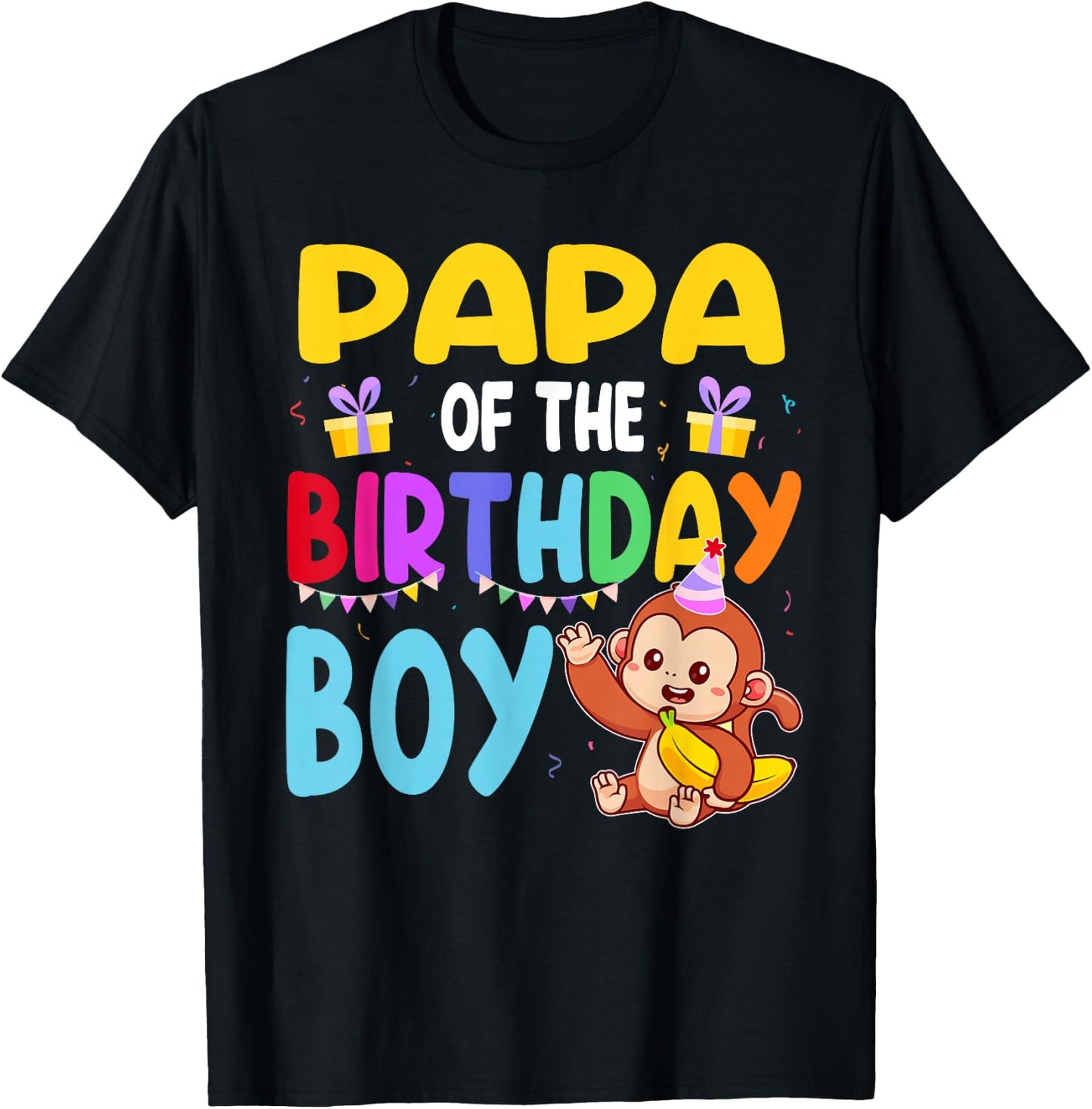Papa Of The Birthday Boy Monkey Family Matching T-Shirt - T-Shirt | Black