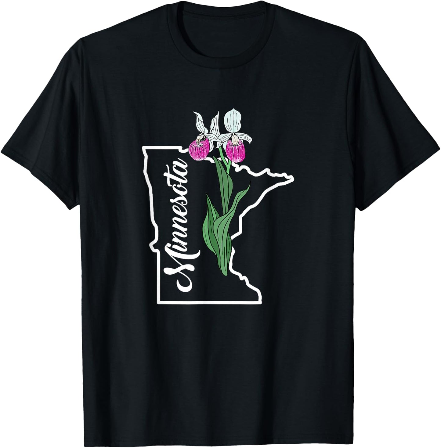 Minnesota Pink Lady's Slipper Flower T-Shirt - T-Shirt | Black