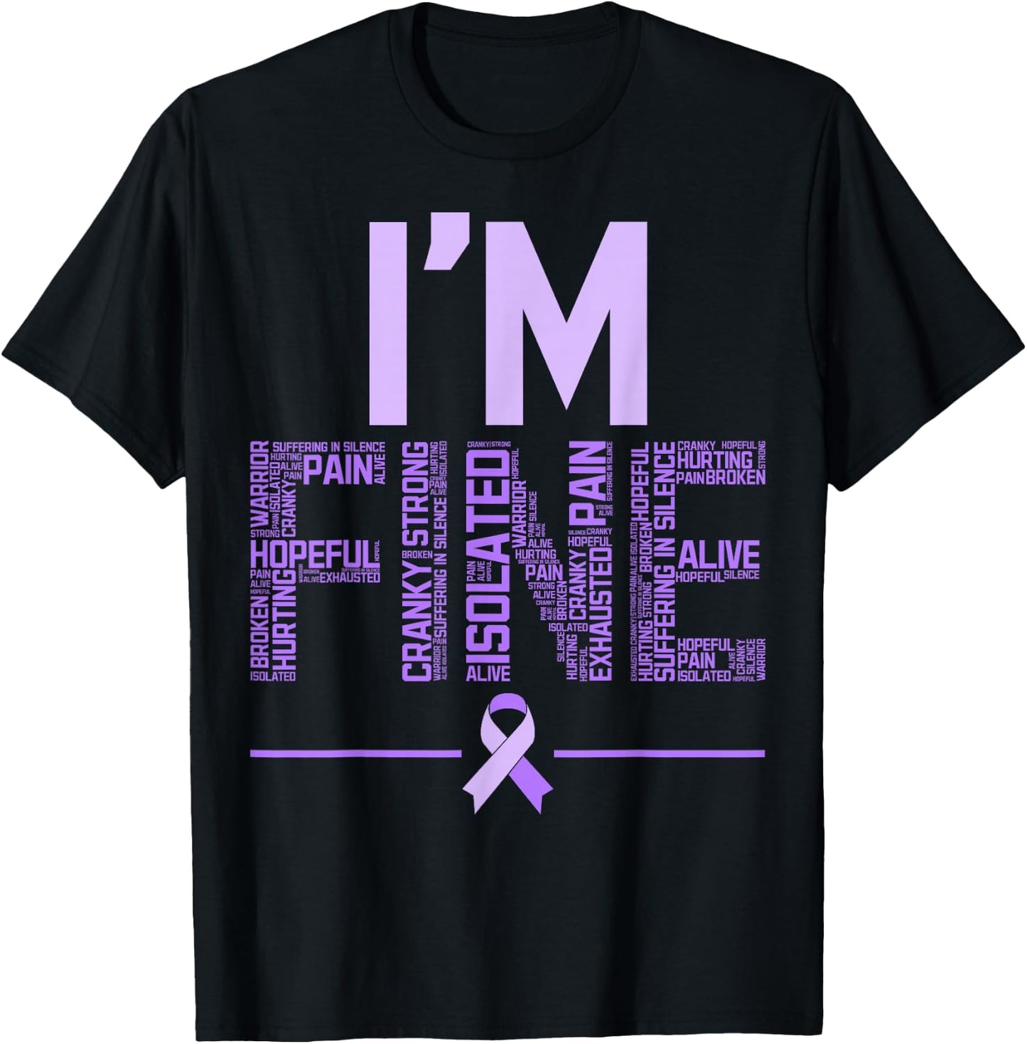 I'm Fine Fibromyalgia Warrior Fibro Awareness Purple Ribbon T-Shirt - T-Shirt | Black