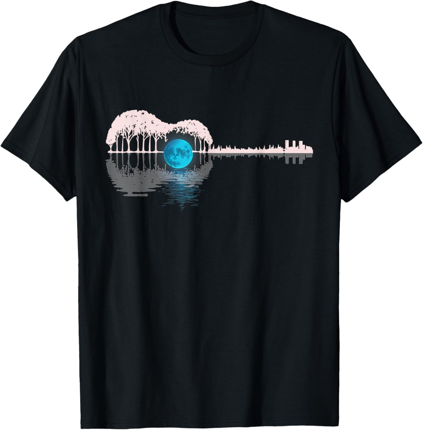 Guitar Lake Shadow Guitarists Musician Acoustic Guitar Lover T-Shirt - T-Shirt | Black