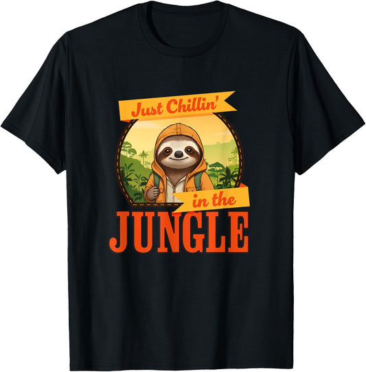 Jungle Sloth, Chilling In The Jungle Sloth T-Shirt - T-Shirt | Black