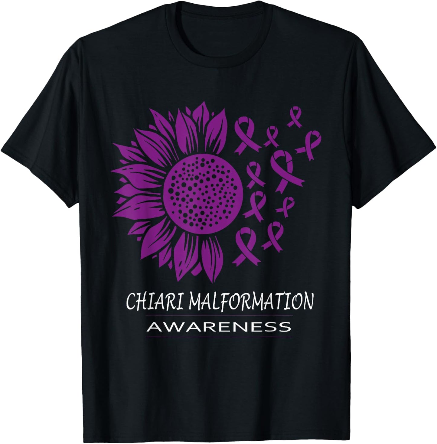 Wear Purple Chiari Malformation Awareness Sunflower T-Shirt - T-Shirt | Black