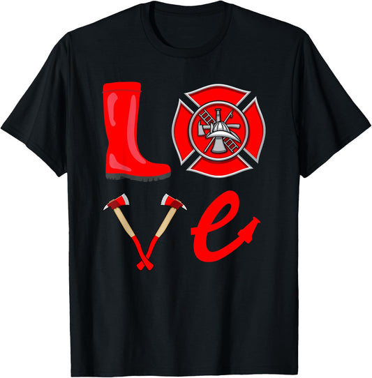Love Firefighter Fireman Firefighting Fire Truck T-Shirt - T-Shirt | Black