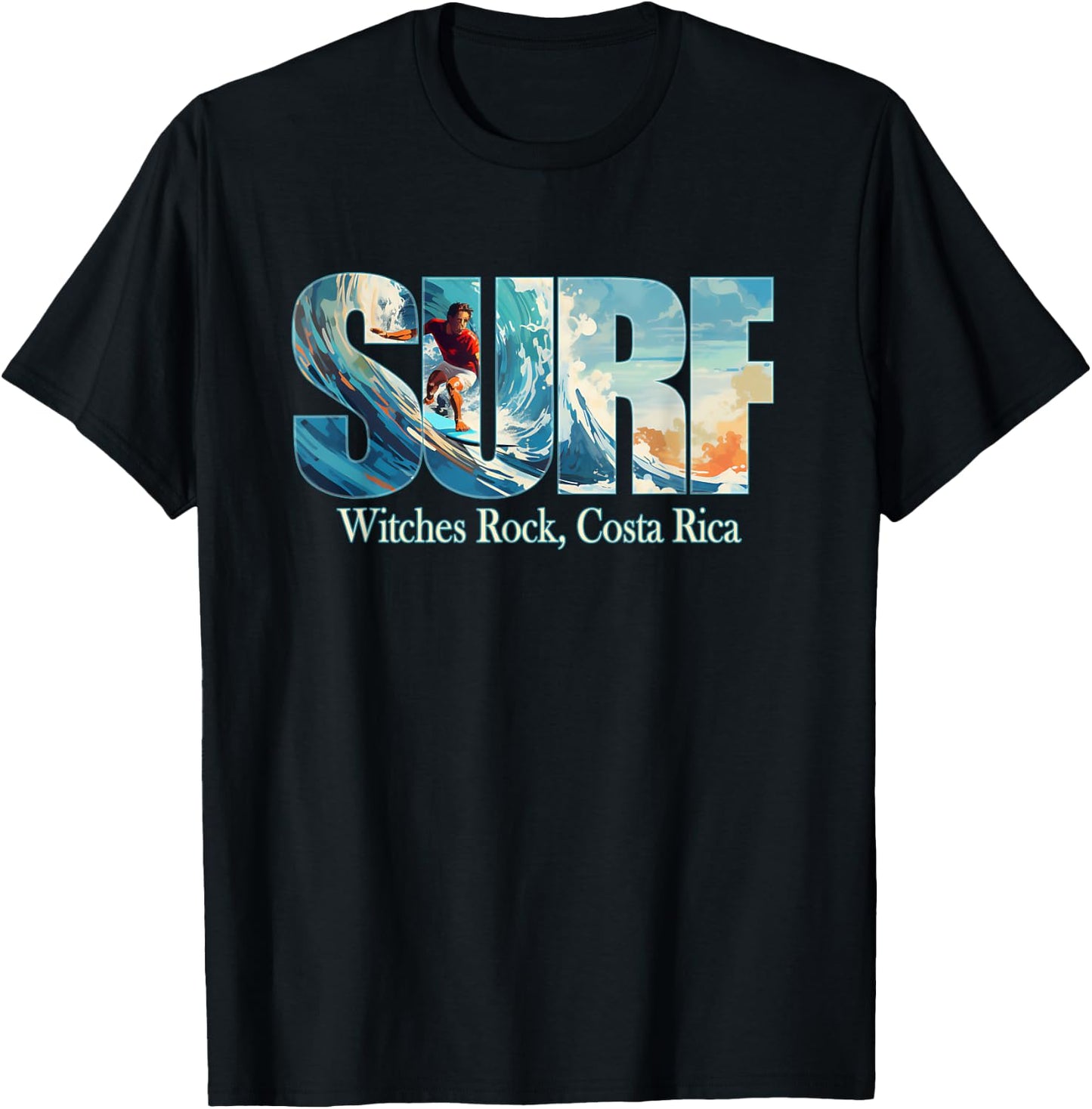 Witches Rock, Costa Rica Beach Surfing T-Shirt - T-Shirt | Black