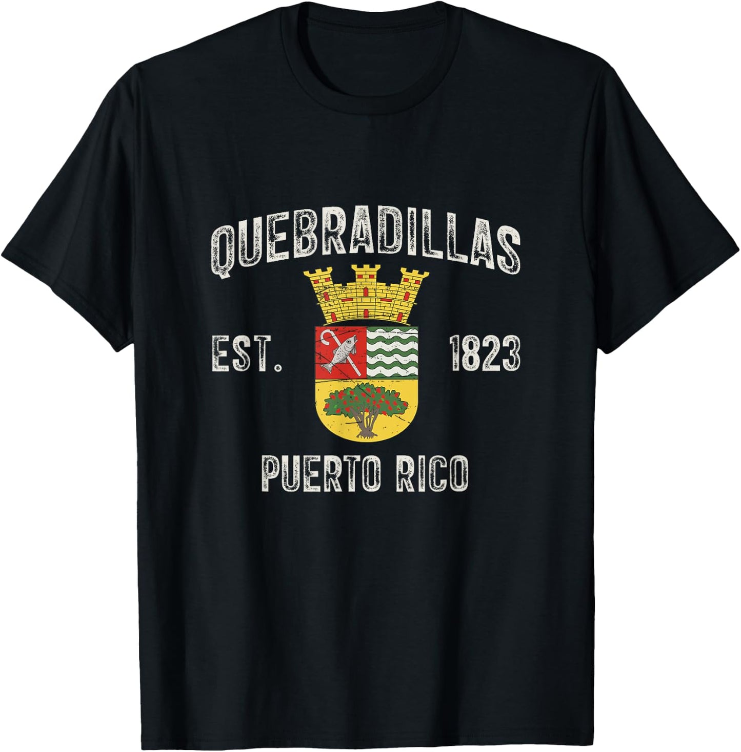 Quebradillas In Puerto Rico Est 1823, Quebradillas Armorial T-Shirt - T-Shirt | Black