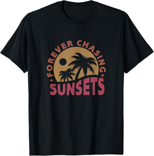 Retro Vintage Forever Chasing Sunsets Summer Vacation Women T-Shirt - T-Shirt | Black