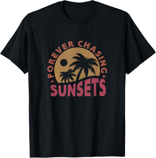 Retro Vintage Forever Chasing Sunsets Summer Vacation Women T-Shirt - T-Shirt | Black