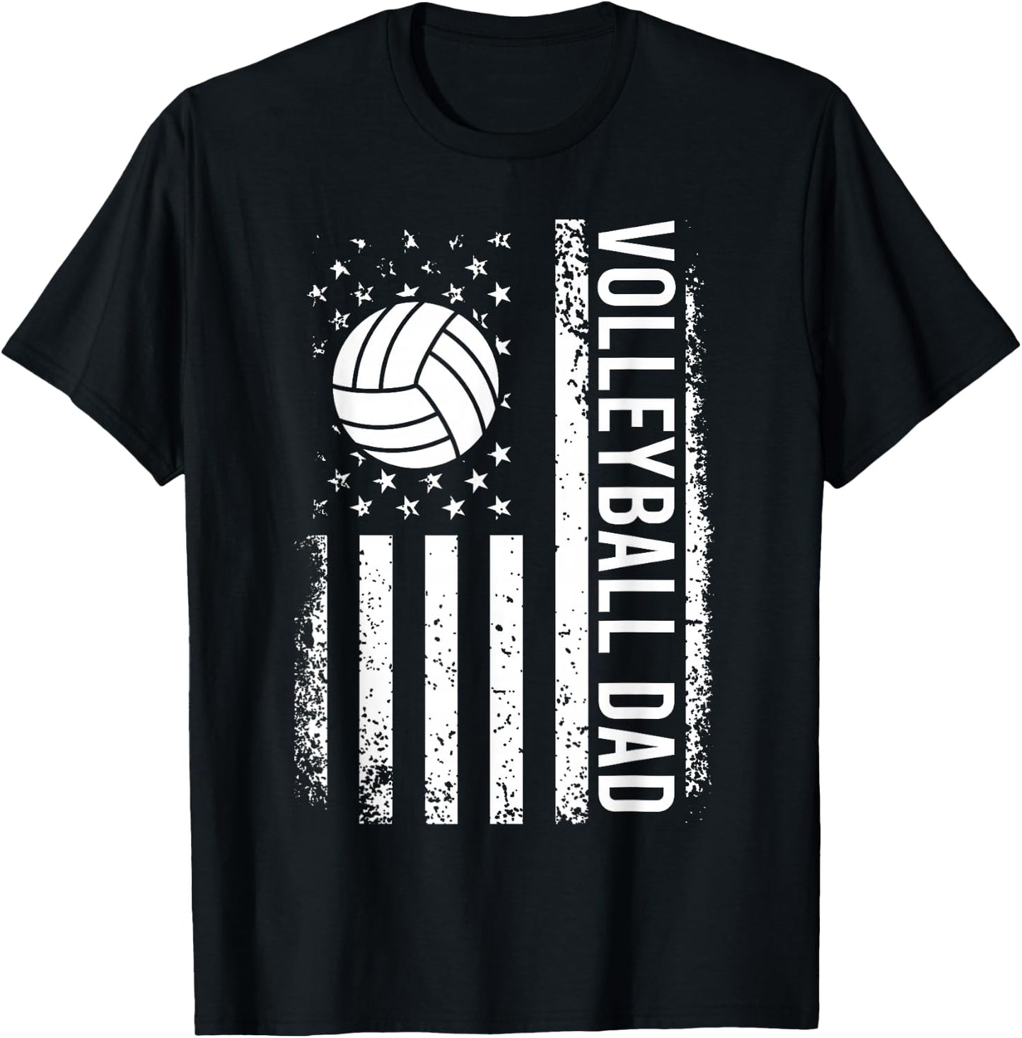 Vintage Volleyball Dad USA Flag Retro Fathers Day Daddy Papa T-Shirt - T-Shirt | Black