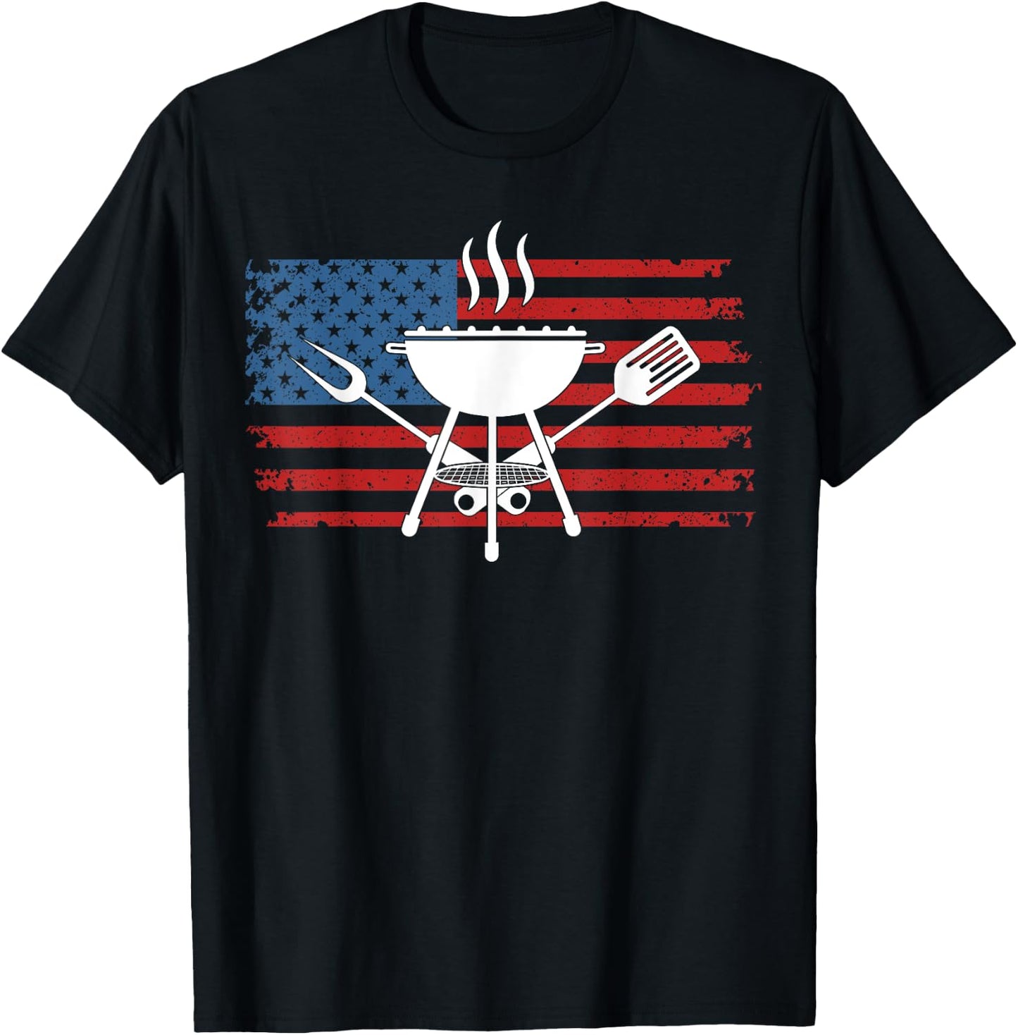 BBQ American Flag USA Barbecue Grill 4th Of July T-Shirt - T-Shirt | Black