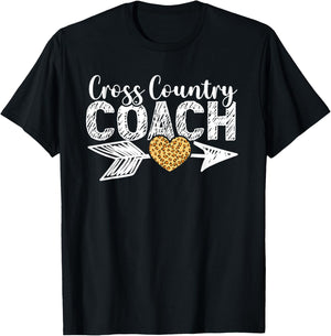Proud Coach Cross Country XC Runner Coach Leopard Heart T-Shirt - T-Shirt | Black