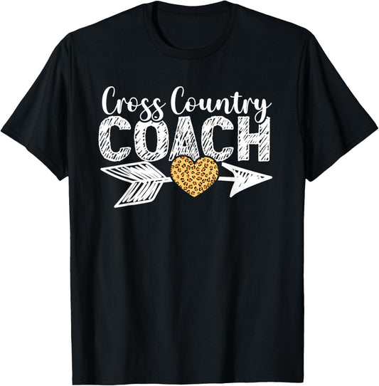 Proud Coach Cross Country XC Runner Coach Leopard Heart T-Shirt - T-Shirt | Black