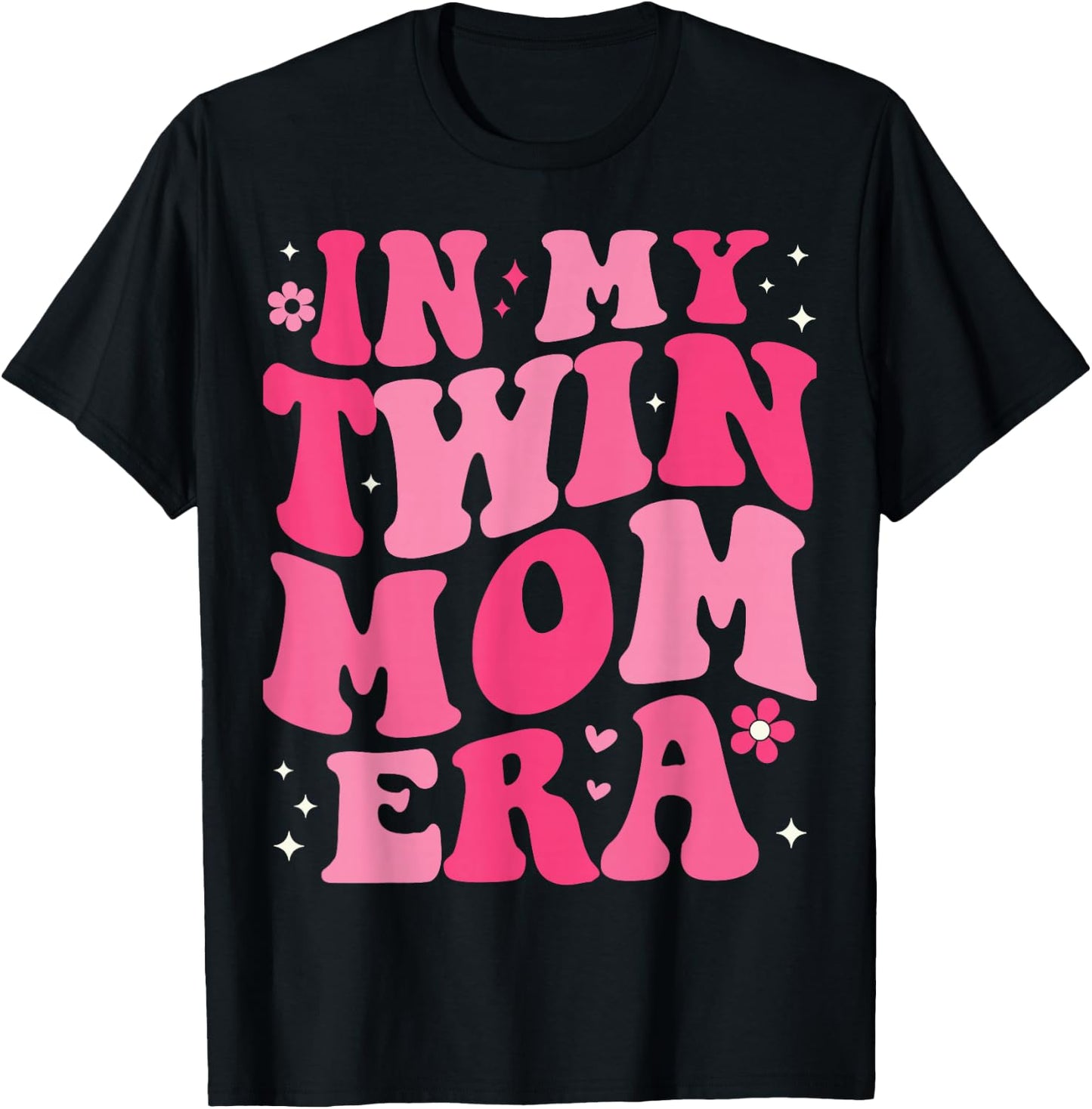 In My Twin Mom Era Groovy Funny Mom Of Twins Mother's Day T-Shirt - T-Shirt | Black