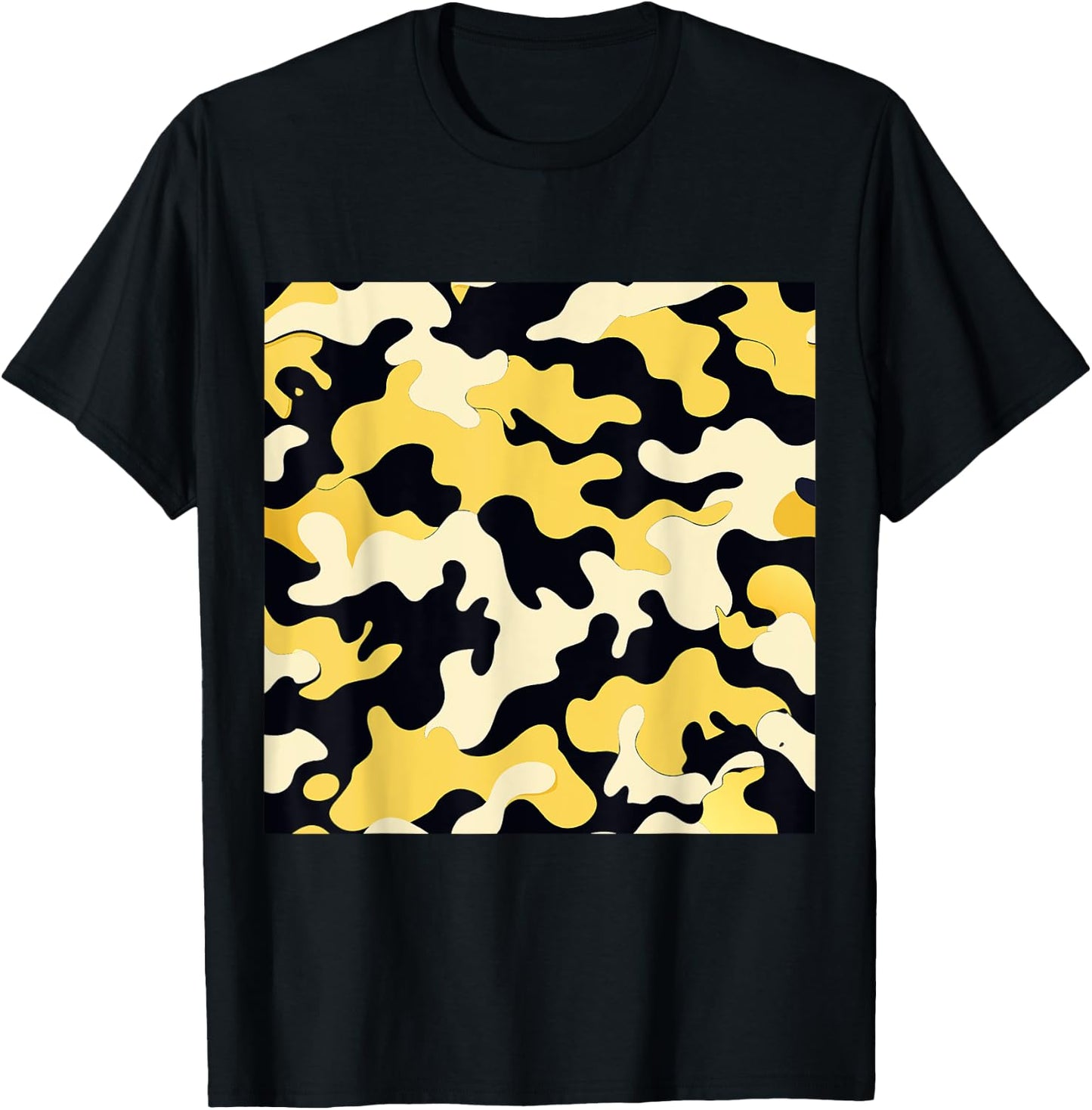 BY CRADOX CREATIVE Yellow Cream and Black Camouflage Art Pretty Pattern Camo , Small T-Shirt - T-Shirt | Black