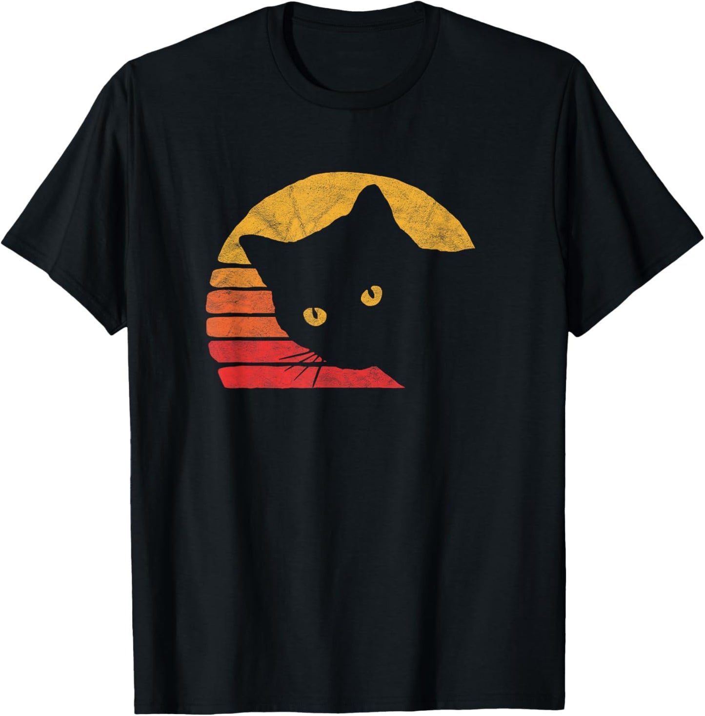 Vintage Eighties Style Cat Retro Distressed Design T-Shirt - T-Shirt | Black