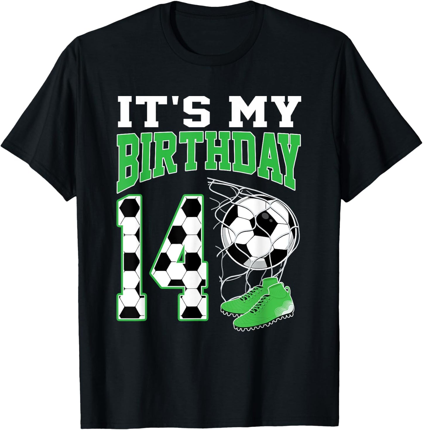 It's My 14th Birthday Soccer Party 14 Year Old Boy T-Shirt - T-Shirt | Black