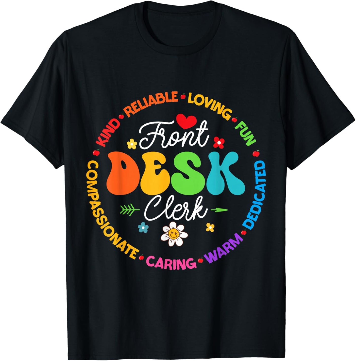 Groovy Front Desk Clerk Secretary Admin Appreciation Week T-Shirt - T-Shirt | Black