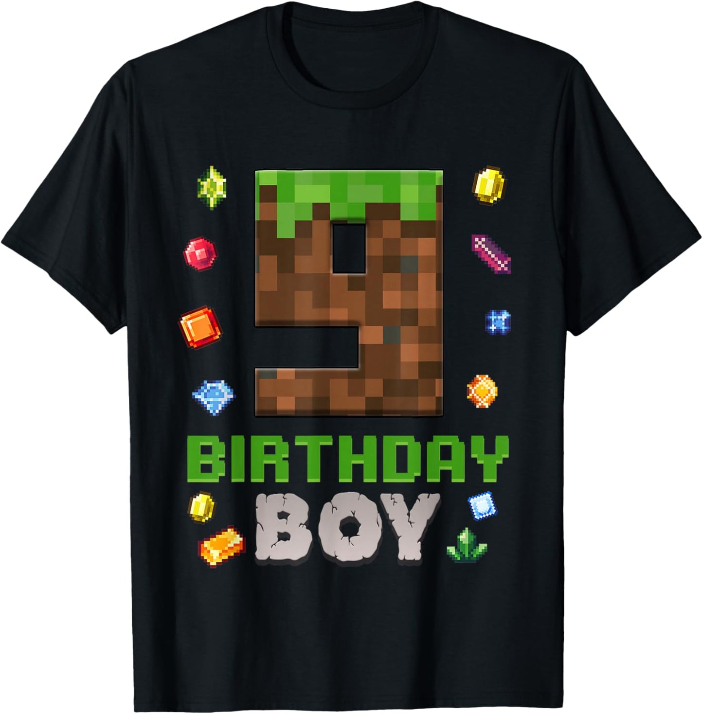 9th Birthday 9 Years Old Video Gamer Pixel Birthday Boys T-Shirt - T-Shirt | Black