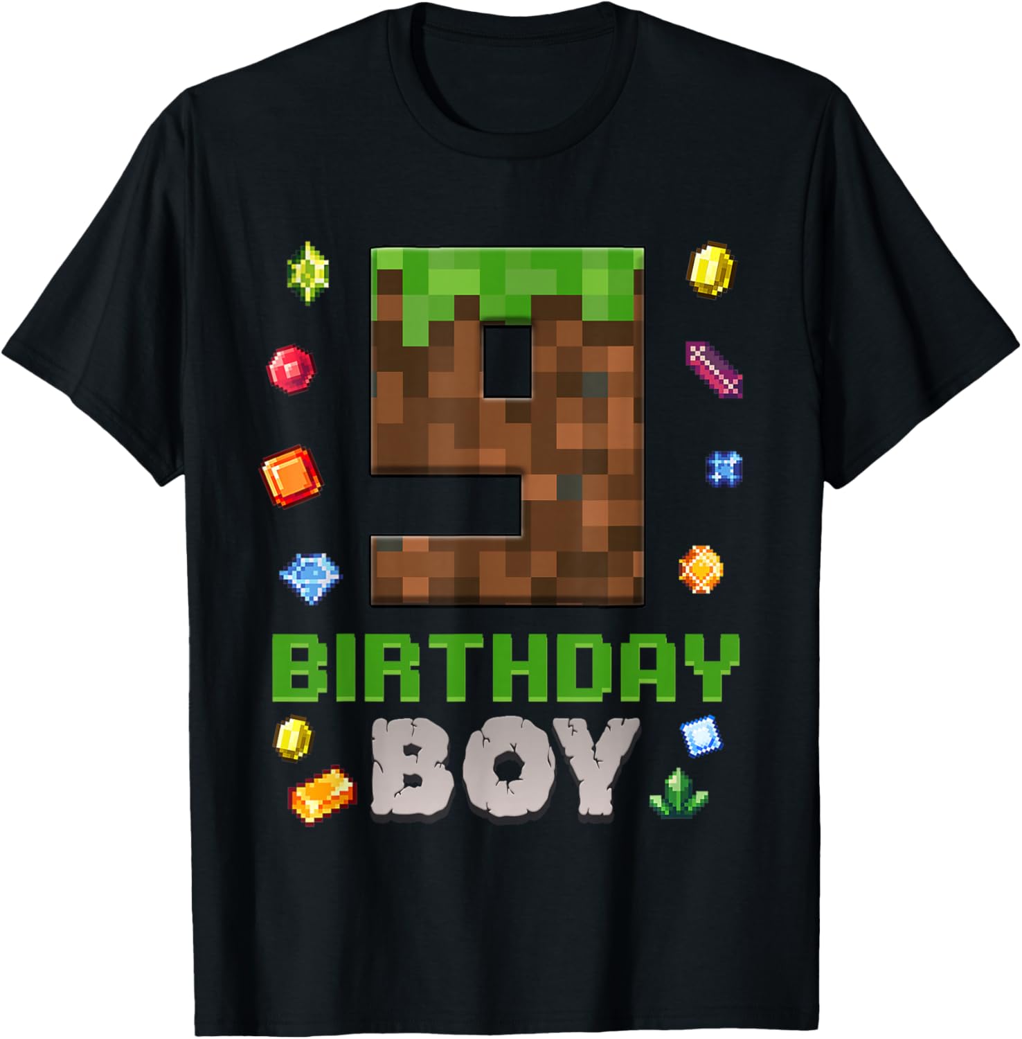 9th Birthday 9 Years Old Video Gamer Pixel Birthday Boys T-Shirt - T-Shirt | Black