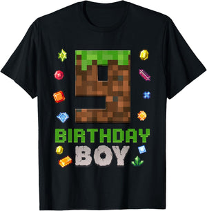 9th Birthday 9 Years Old Video Gamer Pixel Birthday Boys T-Shirt - T-Shirt | Black