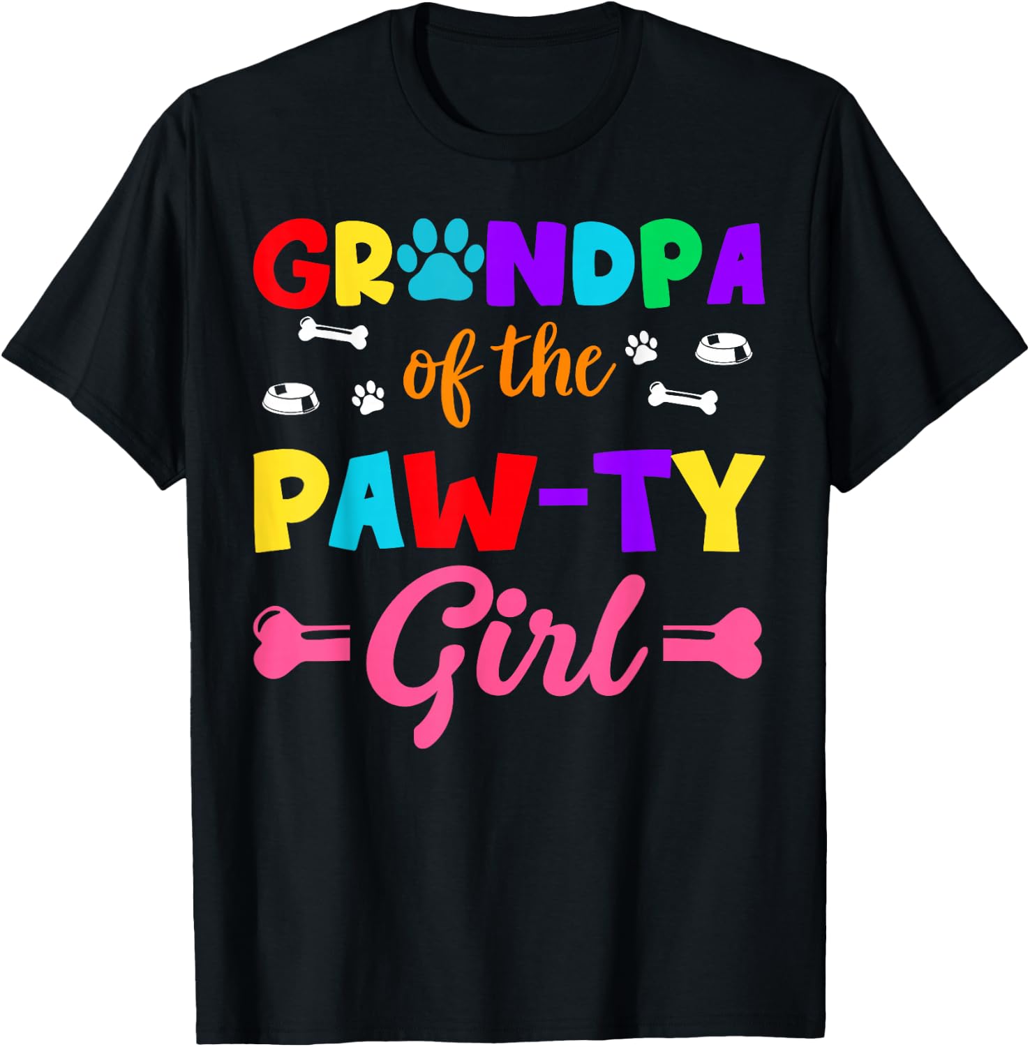 Grandpa of The Paw-ty Girl Dog Family Matching Party T-Shirt - T-Shirt | Black