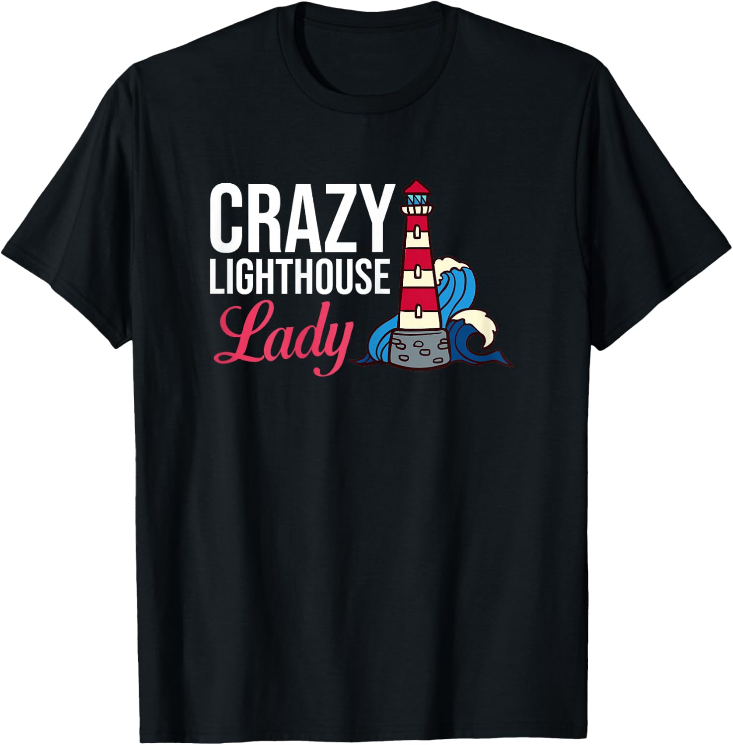 Lighthouse Tower Beach Ocean Quotes Lamp Light T-Shirt - T-Shirt | Black