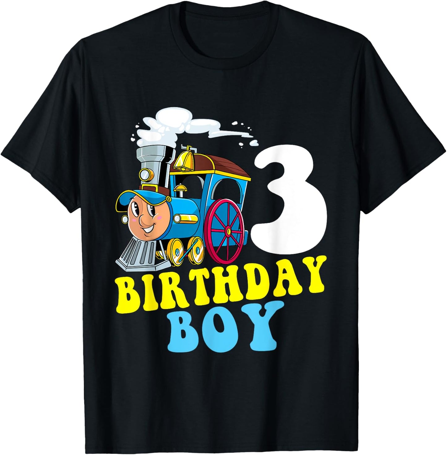 3rd Birthday Boy Train Lovers Three Years Old Kids Toddlers T-Shirt - T-Shirt | Black