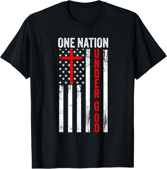 One Nation Under God USA flag Cross Jesus Christian Bible T-Shirt - T-Shirt | Black
