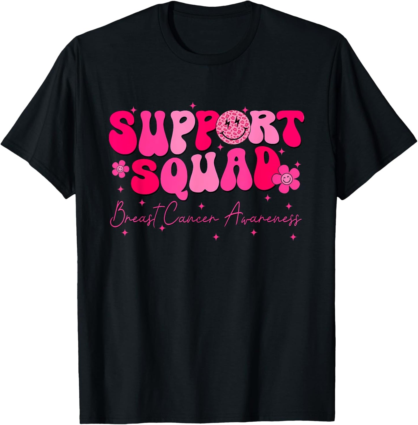 Groovy Support Squad Breast Cancer Awareness Warrior T-Shirt - T-Shirt | Black