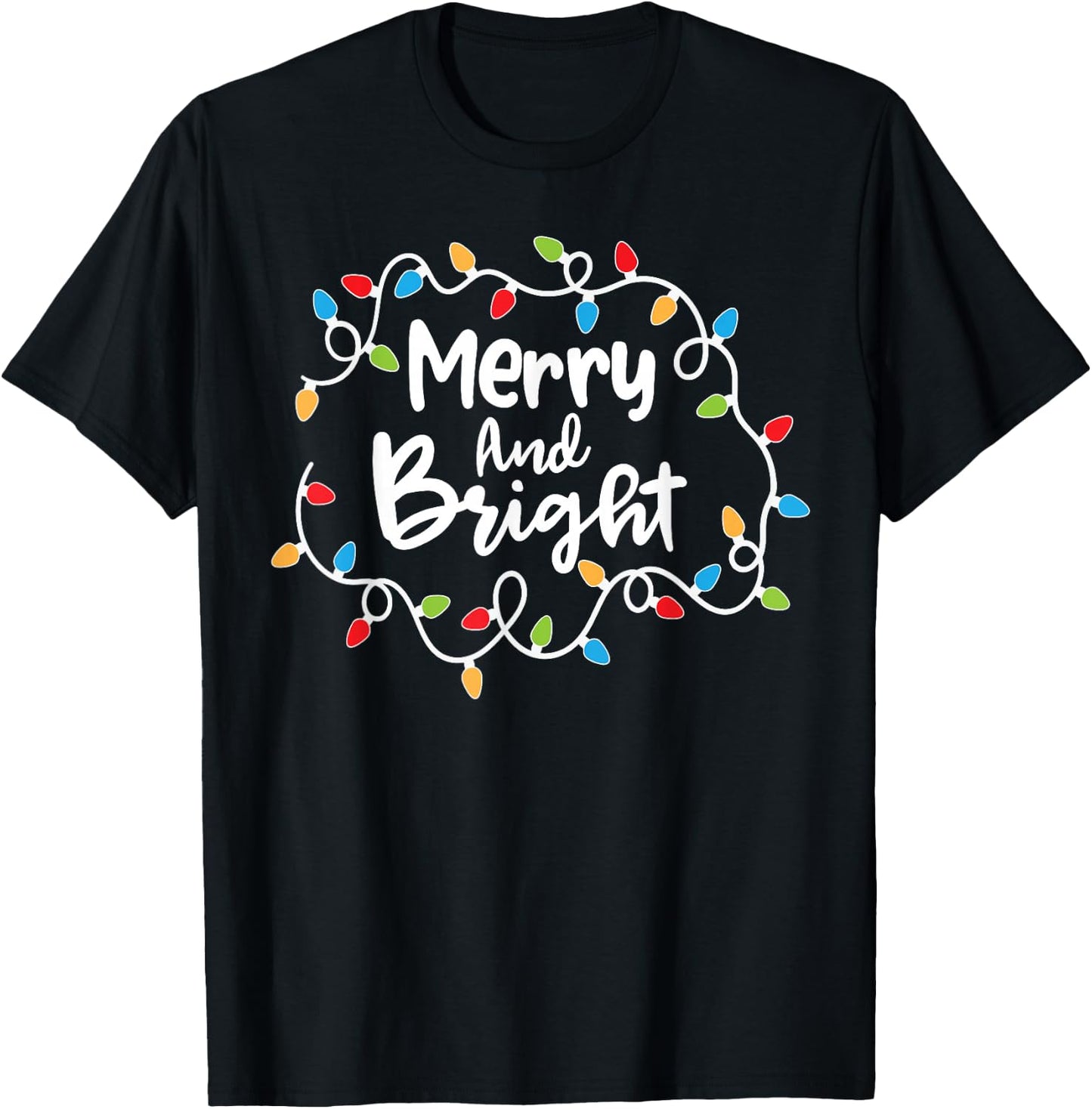 Merry and Bright Santa Christmas Xmas Lights Pajamas Holiday T-Shirt - T-Shirt | Black