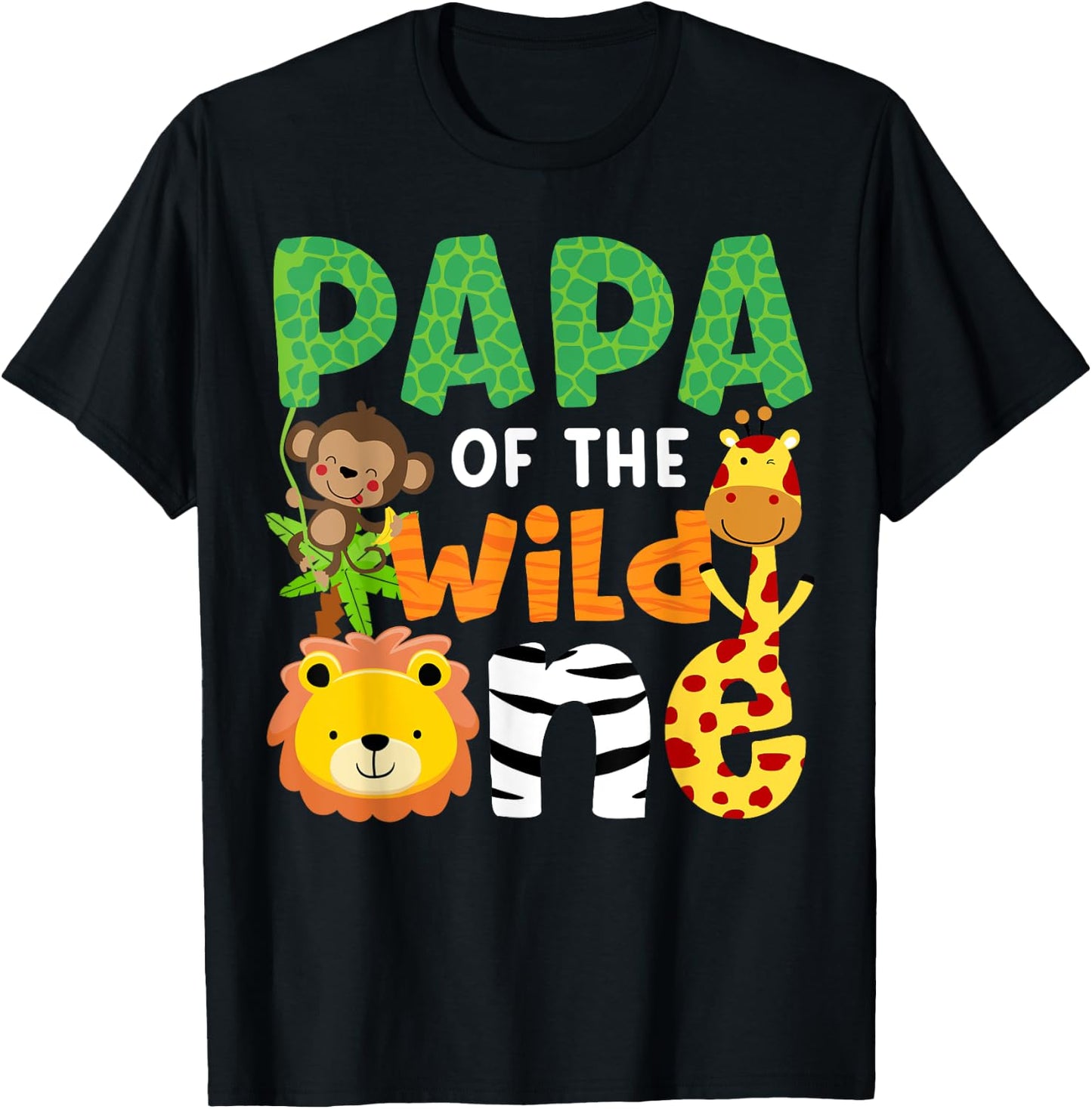 Papa of the Wild One Zoo Theme Bday Safari Jungle Animals T-Shirt - T-Shirt | Black