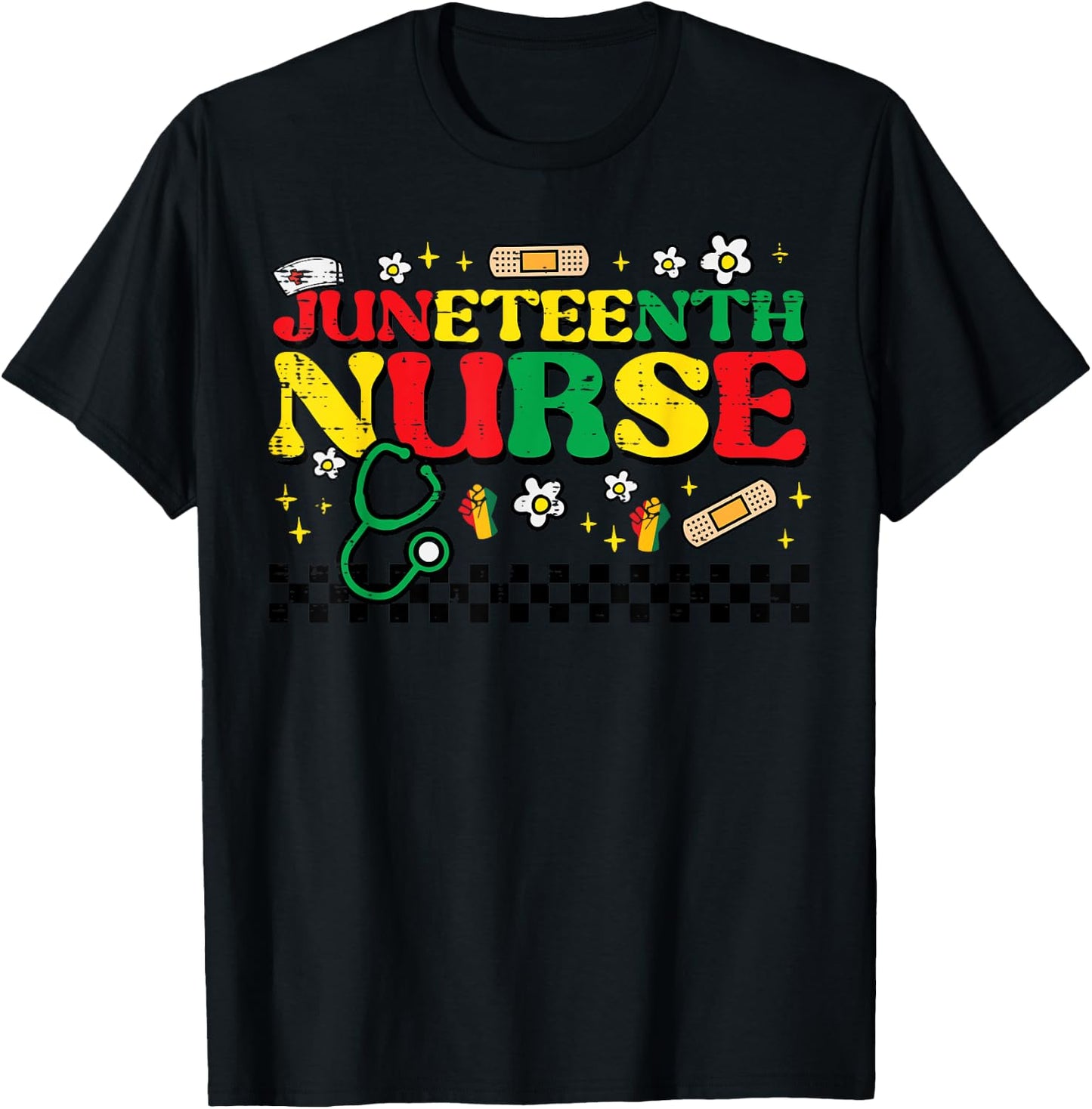 Juneteenth Nurse Groovy Retro African Scrub Top Black Women T-Shirt - T-Shirt | Black