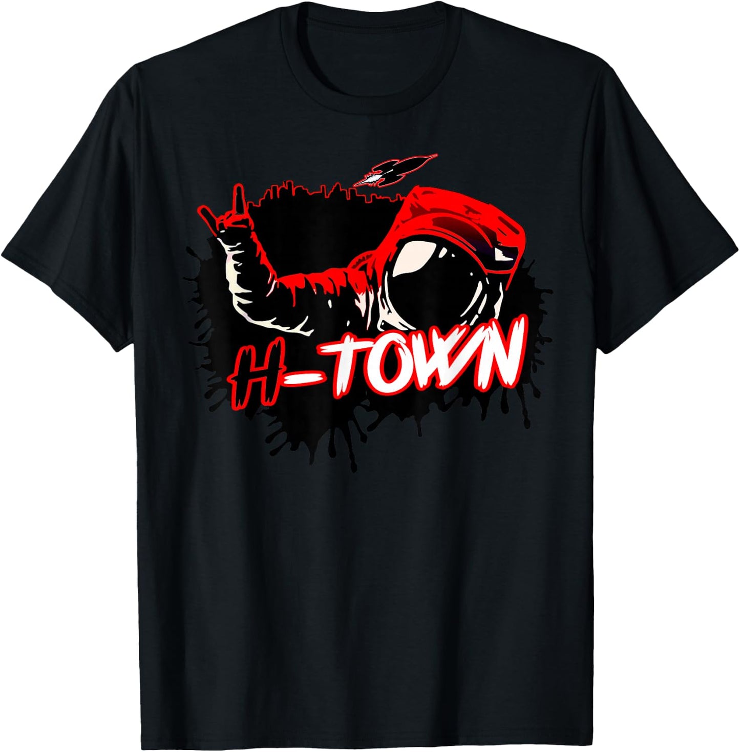 Houston Texas Astronaut H-Town Hand Sign Houston Basketball T-Shirt - T-Shirt | Black