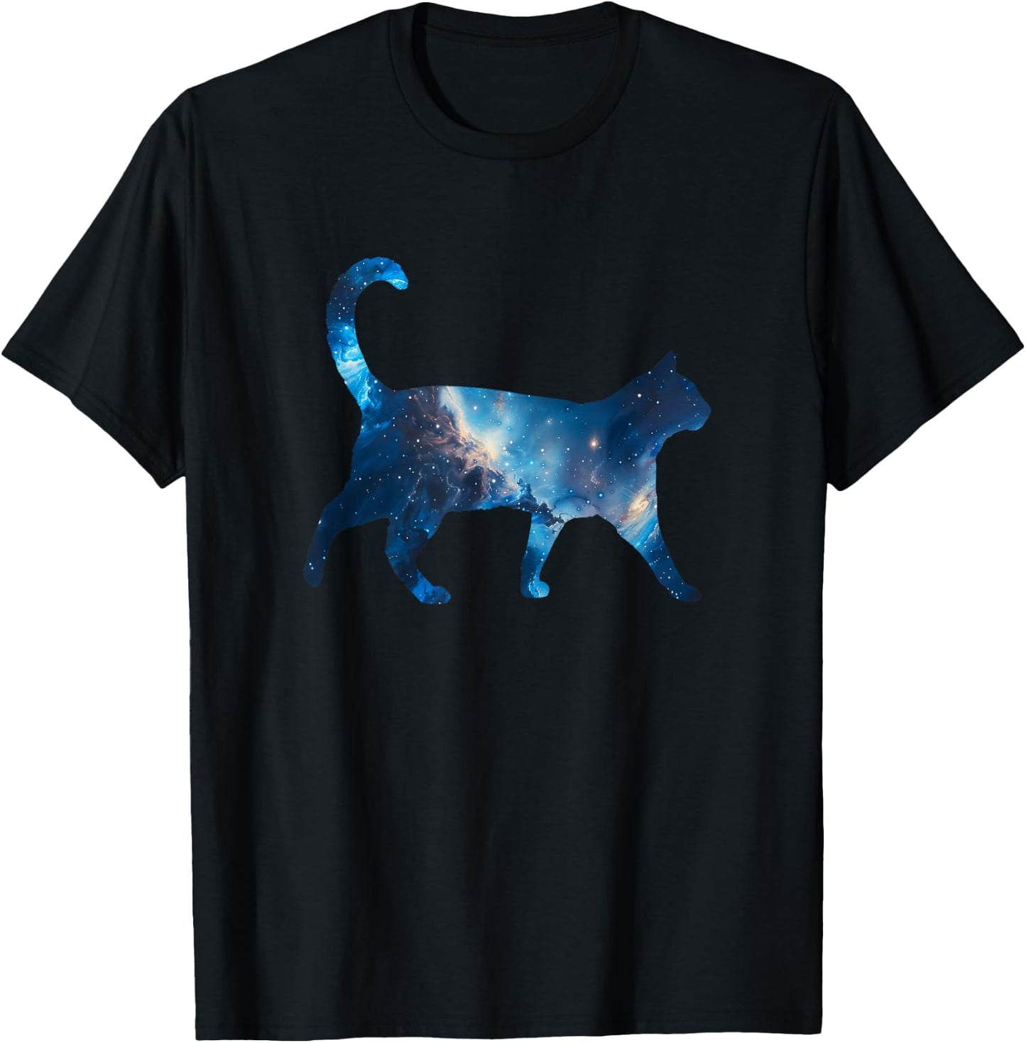 Aesthetic Silhouette Stars Space Galaxy Cat T-Shirt - T-Shirt | Black