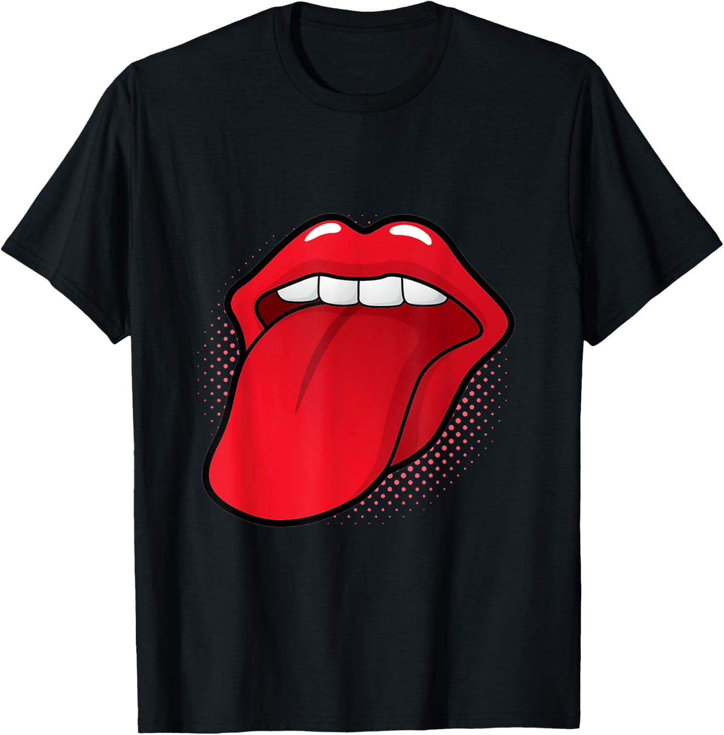 Tongue Out Red Lips Kissing Mouth Lipstick Kissing Lick T-Shirt - T-Shirt | Black