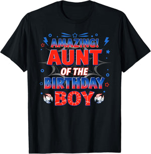 Aunt of the Birthday Boy Costume Spider Web Birthday Party T-Shirt - T-Shirt | Black