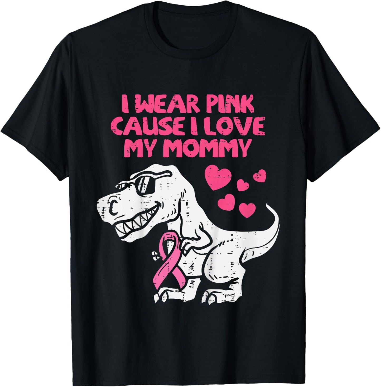 I Wear Pink Love Mommy T-Rex Kids Breast Cancer Toddler Boys T-Shirt - T-Shirt | Black