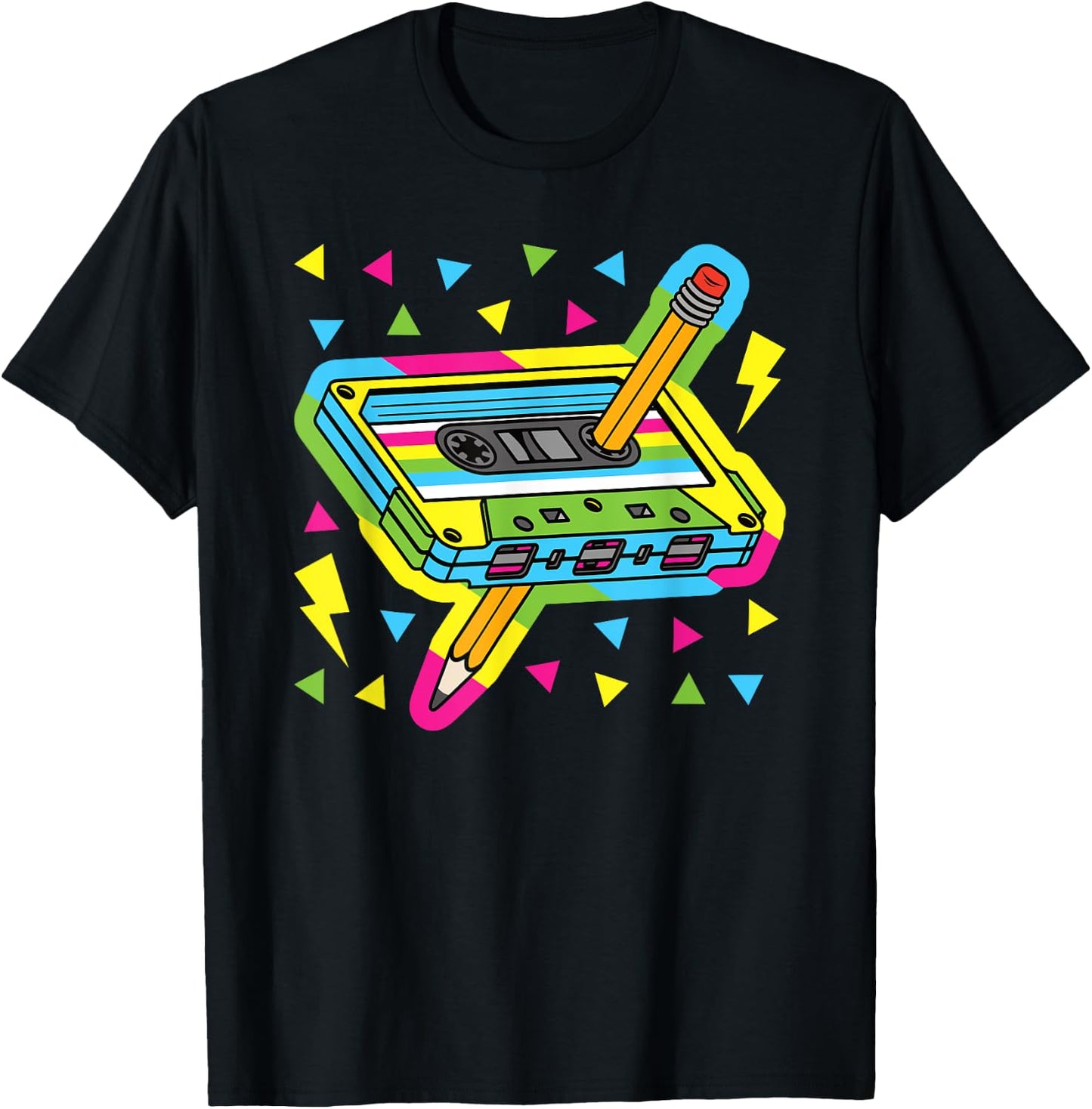 Vintage Cassette Tape Pencil 80s 90s Retro Music Mixtape T-Shirt - T-Shirt | Black