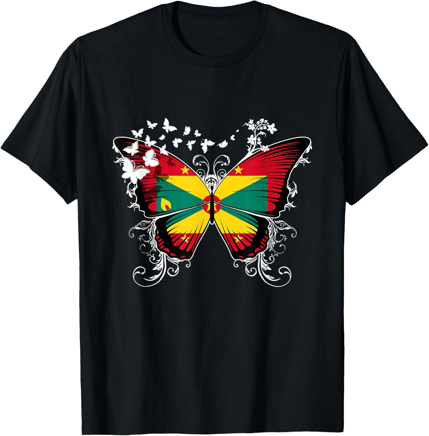 Grenada Flag Shirt Butterfly Graphic T Shirt T-Shirt - T-Shirt | Black
