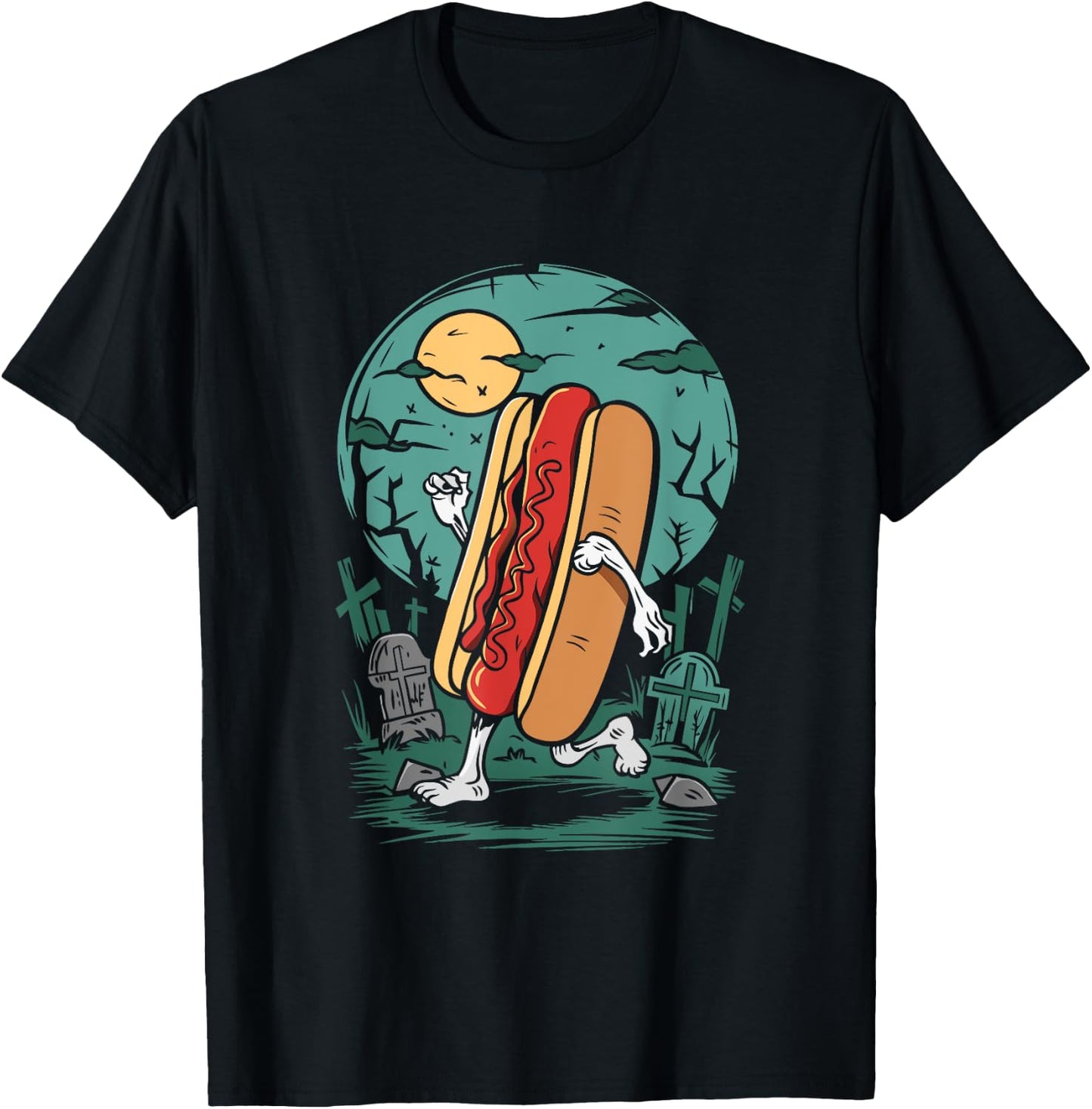 Hot Dog Zombie - Vintage Creepy Zombie Halloween Lover Men Women Kids T-Shirt - T-Shirt | Black