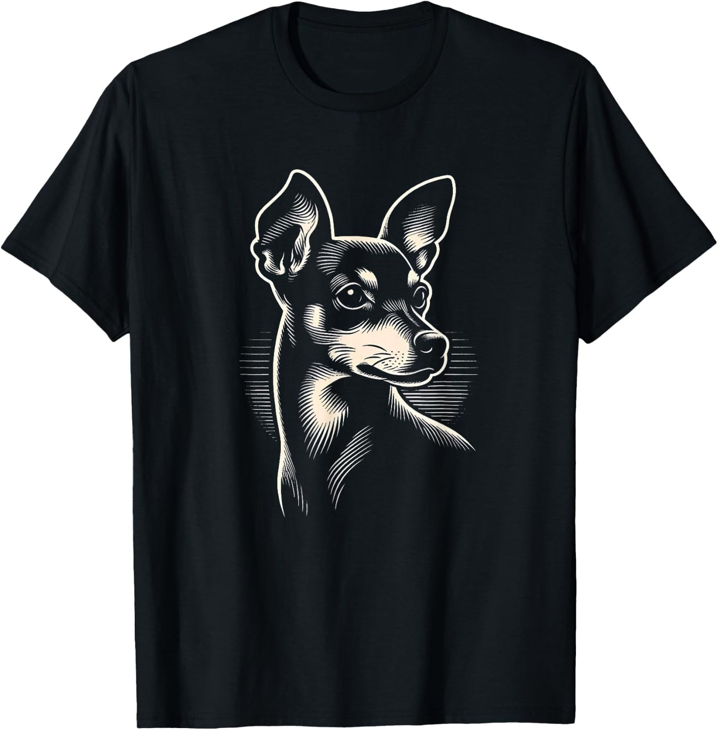 Miniature Pinscher Dog Face Art Design and T-Shirt - T-Shirt | Black
