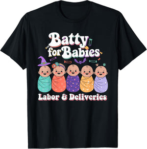 Batty For Babies Labor & Delivery Nurse Halloween T-Shirt - T-Shirt | Black