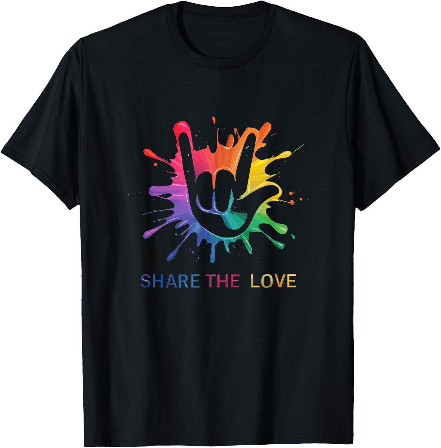 Share The Love Colorful Sign Language Hippie T-Shirt - T-Shirt | Black