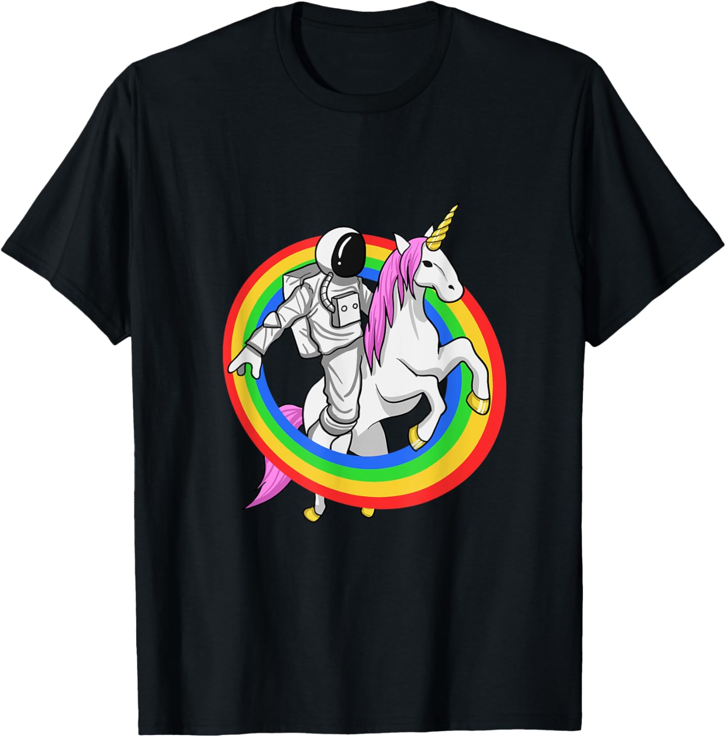 Astronaut Riding Unicorn Shirt Galaxy Space Travel T-Shirt - T-Shirt | Black