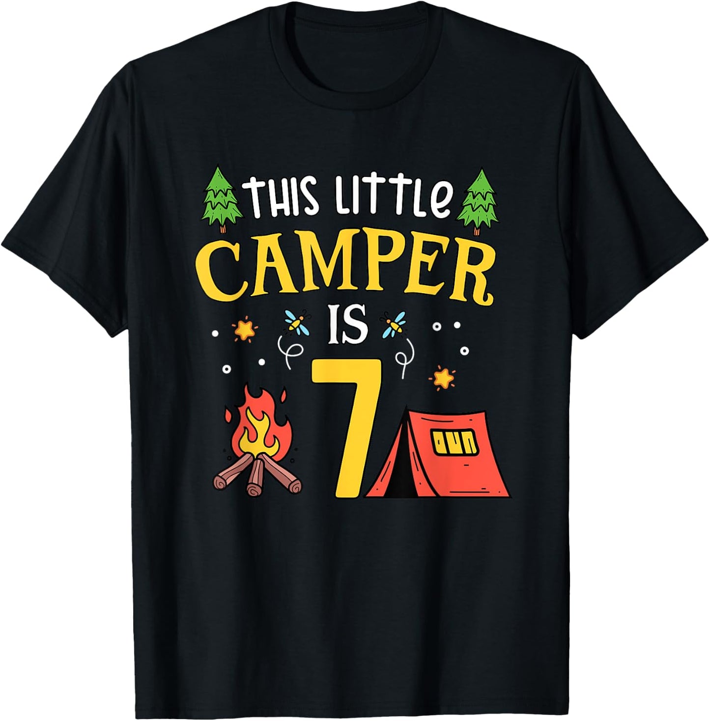 7th Birthday Little Camper Seven Years Old Camping Party T-Shirt - T-Shirt | Black