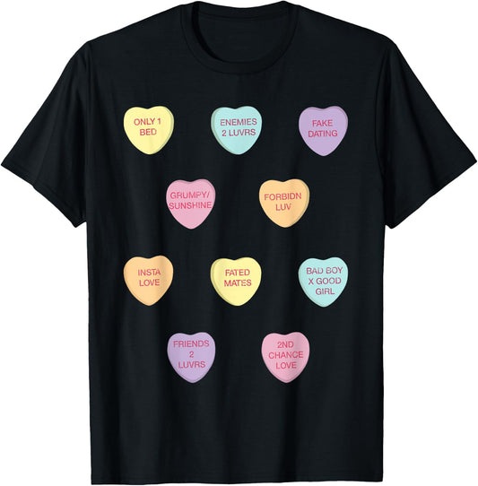 Romance Tropes Candy Valentine Hearts T-Shirt - T-Shirt | Black