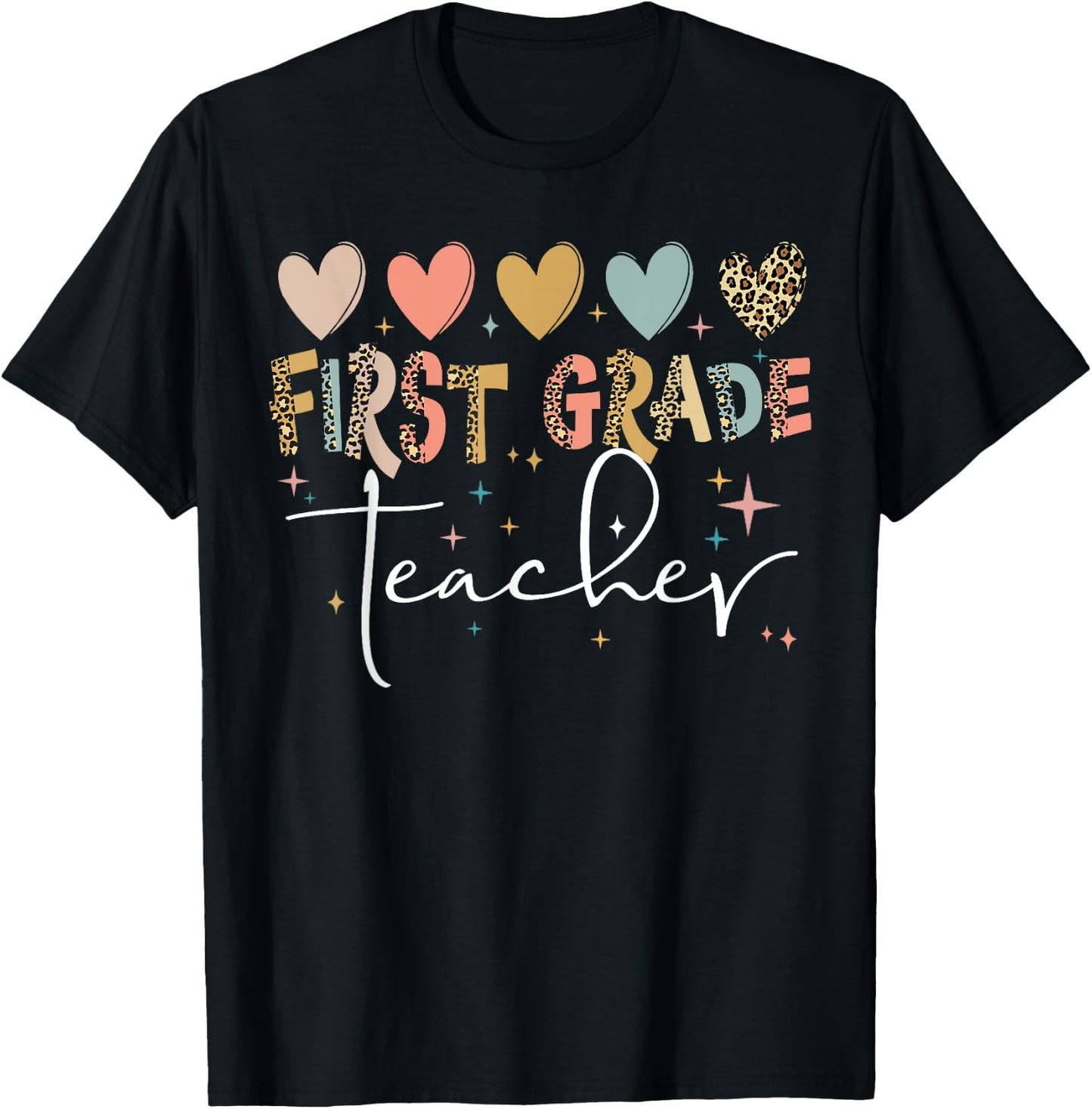 First Grade Teacher Shirt Cute Heart Leopard Back to School Women Kids T-Shirt - T-Shirt | Black