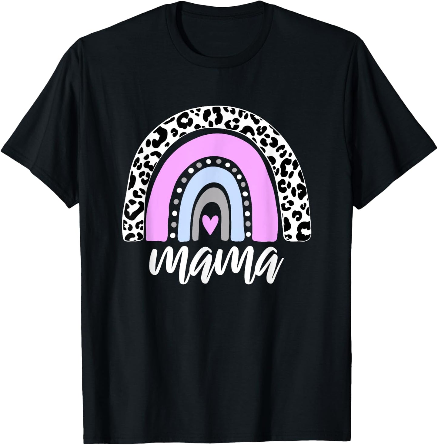 MAMA Rainbow New Mom Gift Blessed Mama Baby Reveal Leopard T-Shirt - T-Shirt | Black