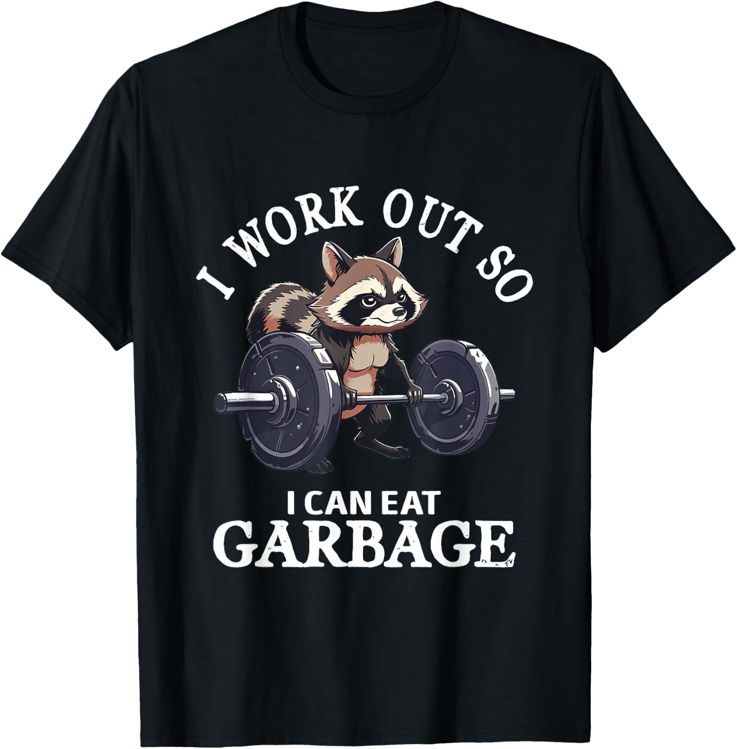I Work Out Retro Cute Raccoon Gym Animal Lovers So I Can Eat T-Shirt - T-Shirt | Black