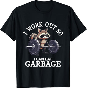 I Work Out Retro Cute Raccoon Gym Animal Lovers So I Can Eat T-Shirt - T-Shirt | Black